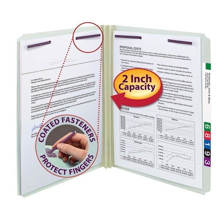 Smead File Folder, w/ 2 Fasteners, 2"Exp, Letter, 25/BX, Gray Green PK SMD14910